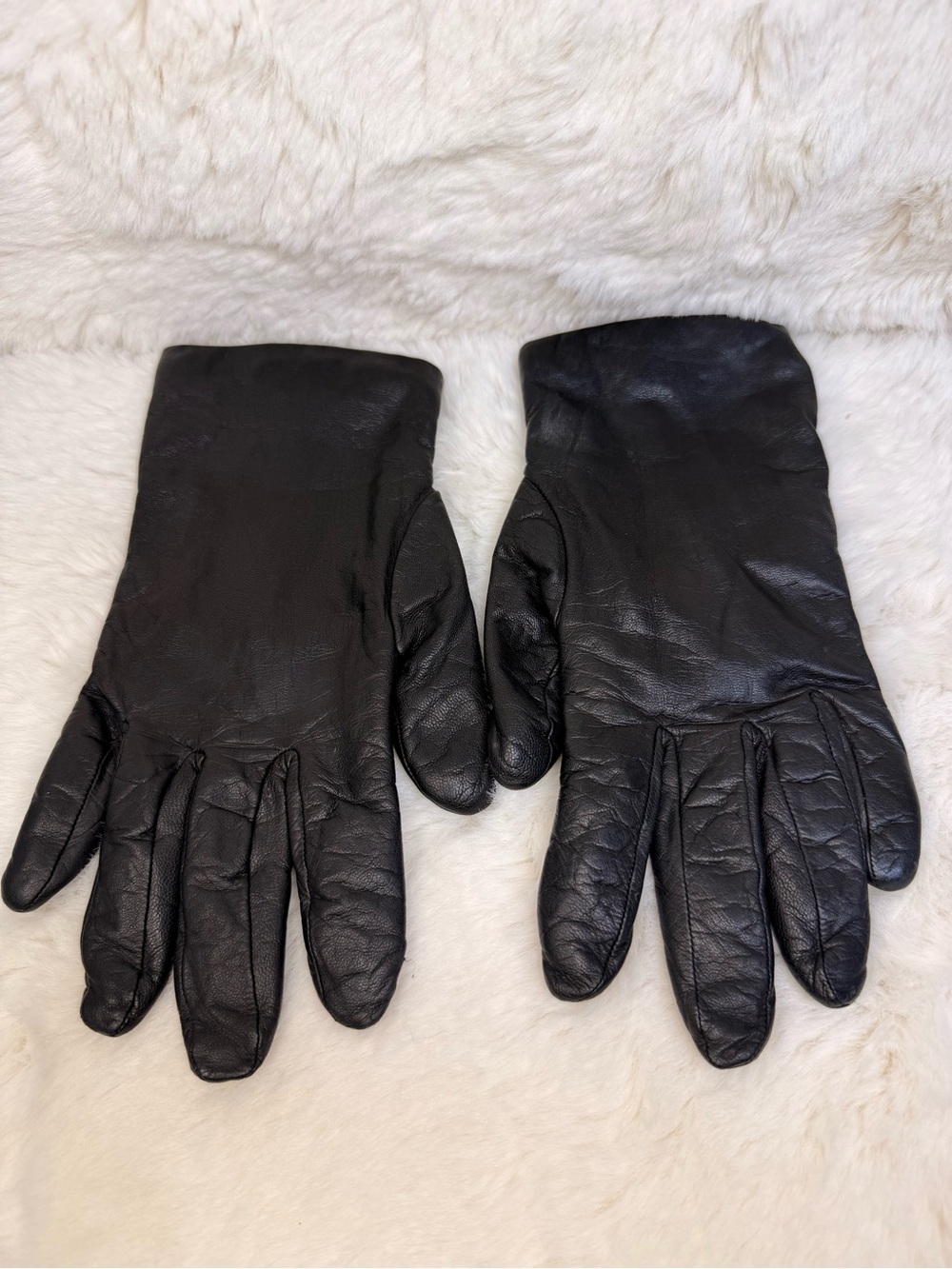 Fownes Women's Black Leather‎ Gloves 100% Cashmere Lined Luxury Winter Size 8